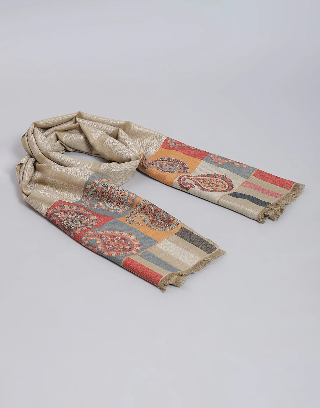 Women Beige Self Design Shawl - Image 6