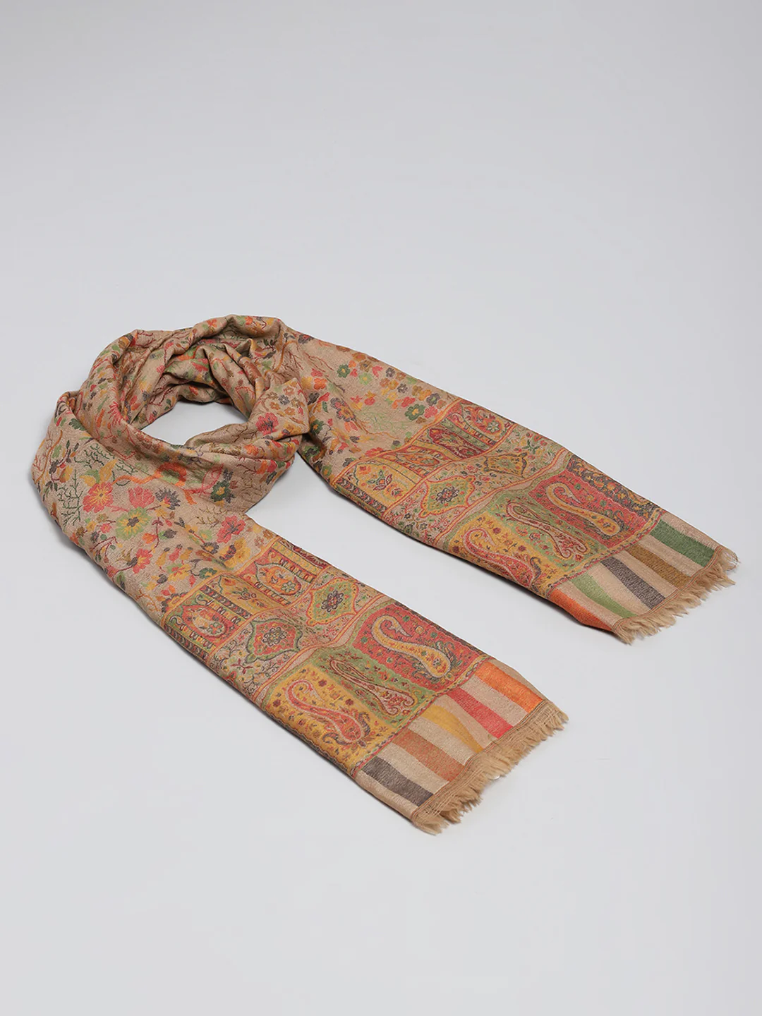 Women Beige Self Design Shawl - Image 2