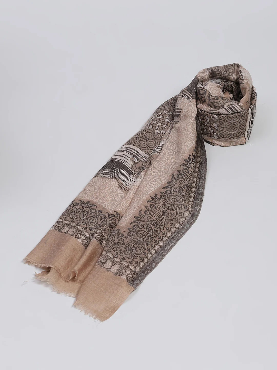 Women Beige Self Design Shawl - Image 6