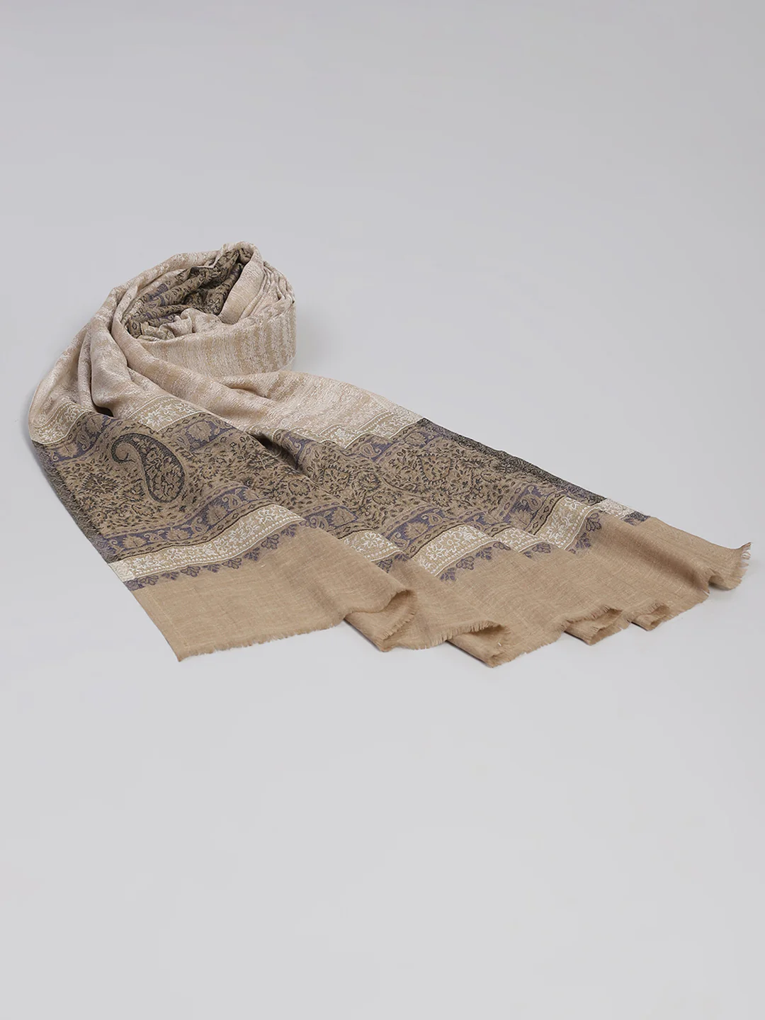 Women Beige Self Design Shawl - Image 5