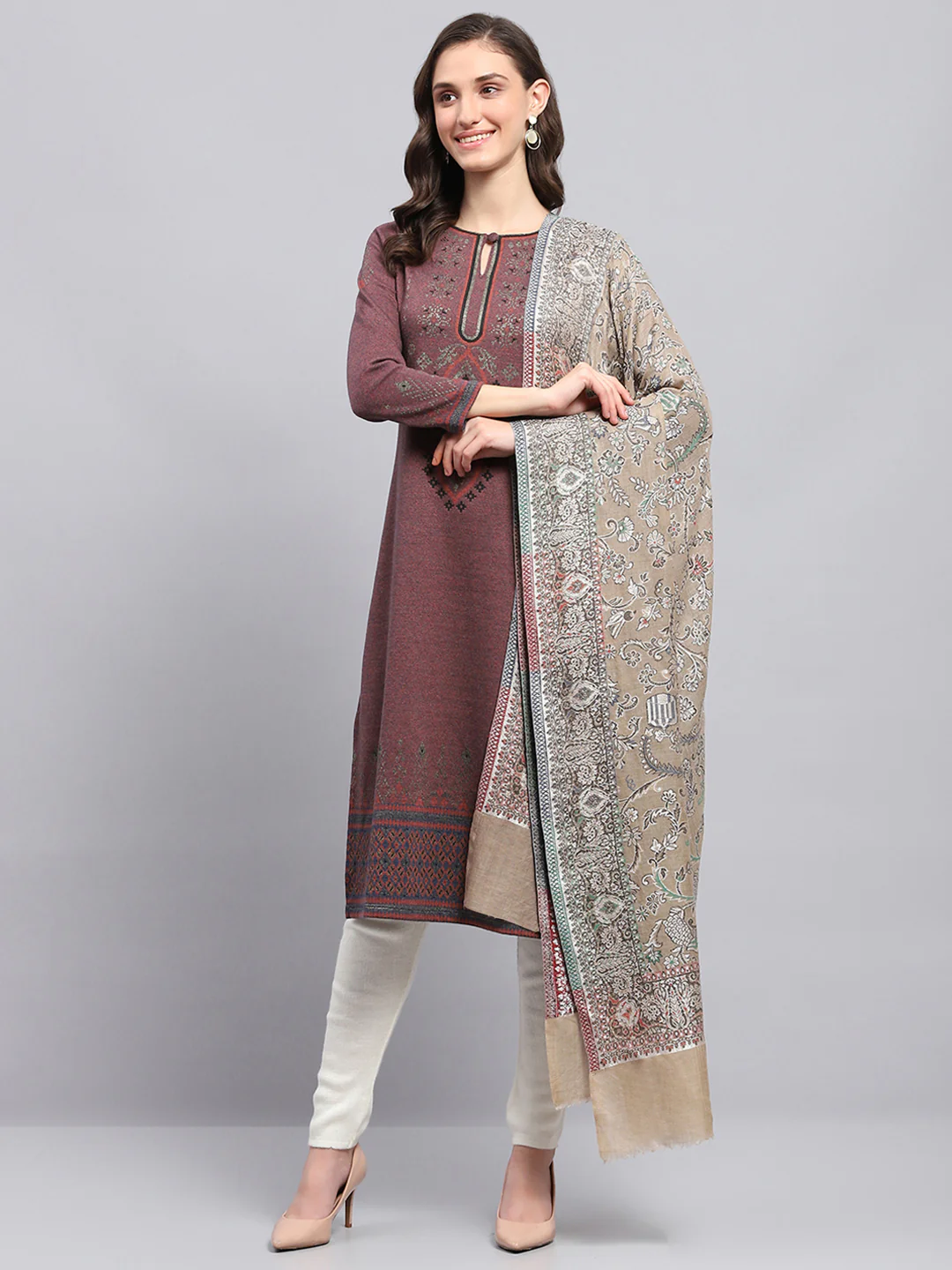 Women Beige Self Design Shawl