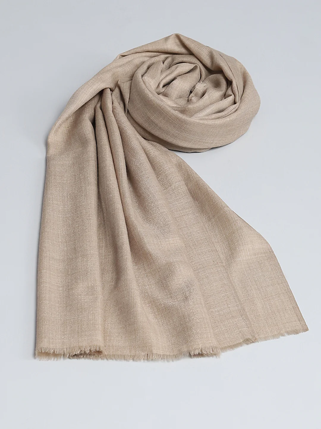 Women Beige Self Design Shawl - Image 5