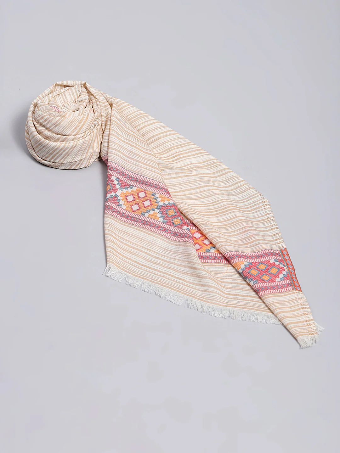 Women Beige Self Design Shawl - Image 2