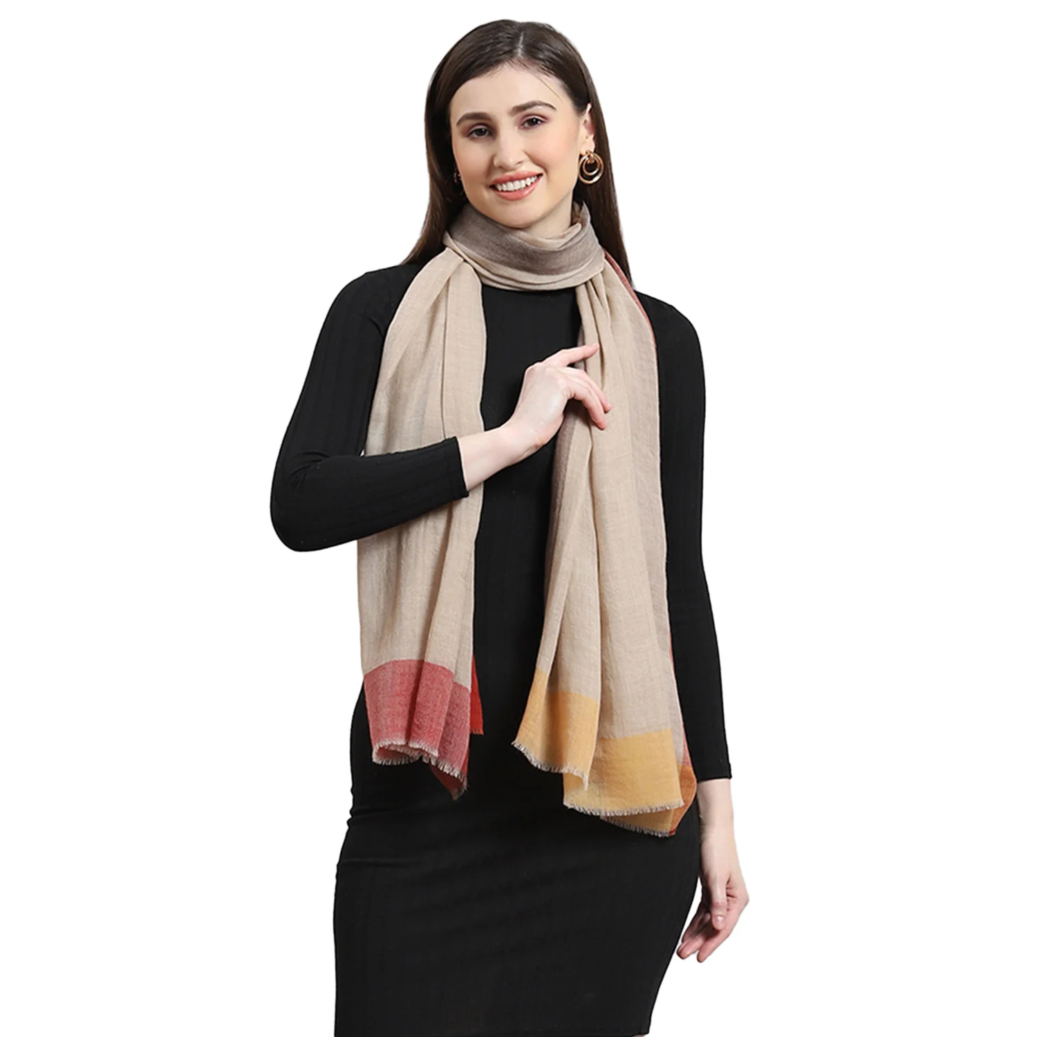 Women Beige Self Design Stole - Image 5