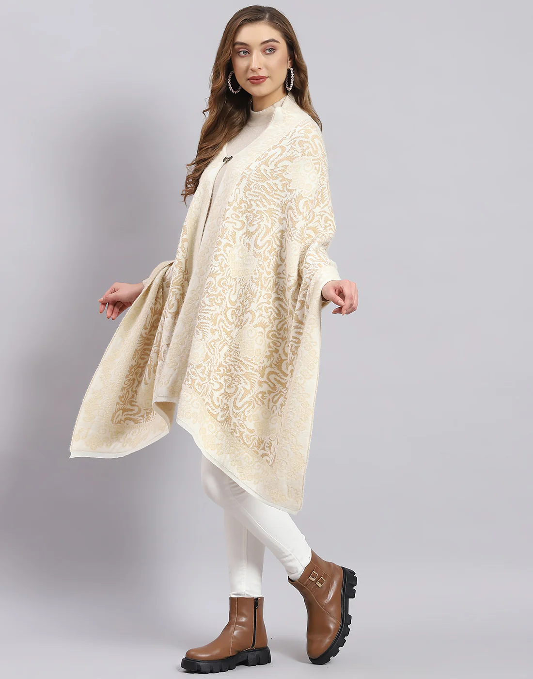 Women Beige Self Design Stole - Image 3