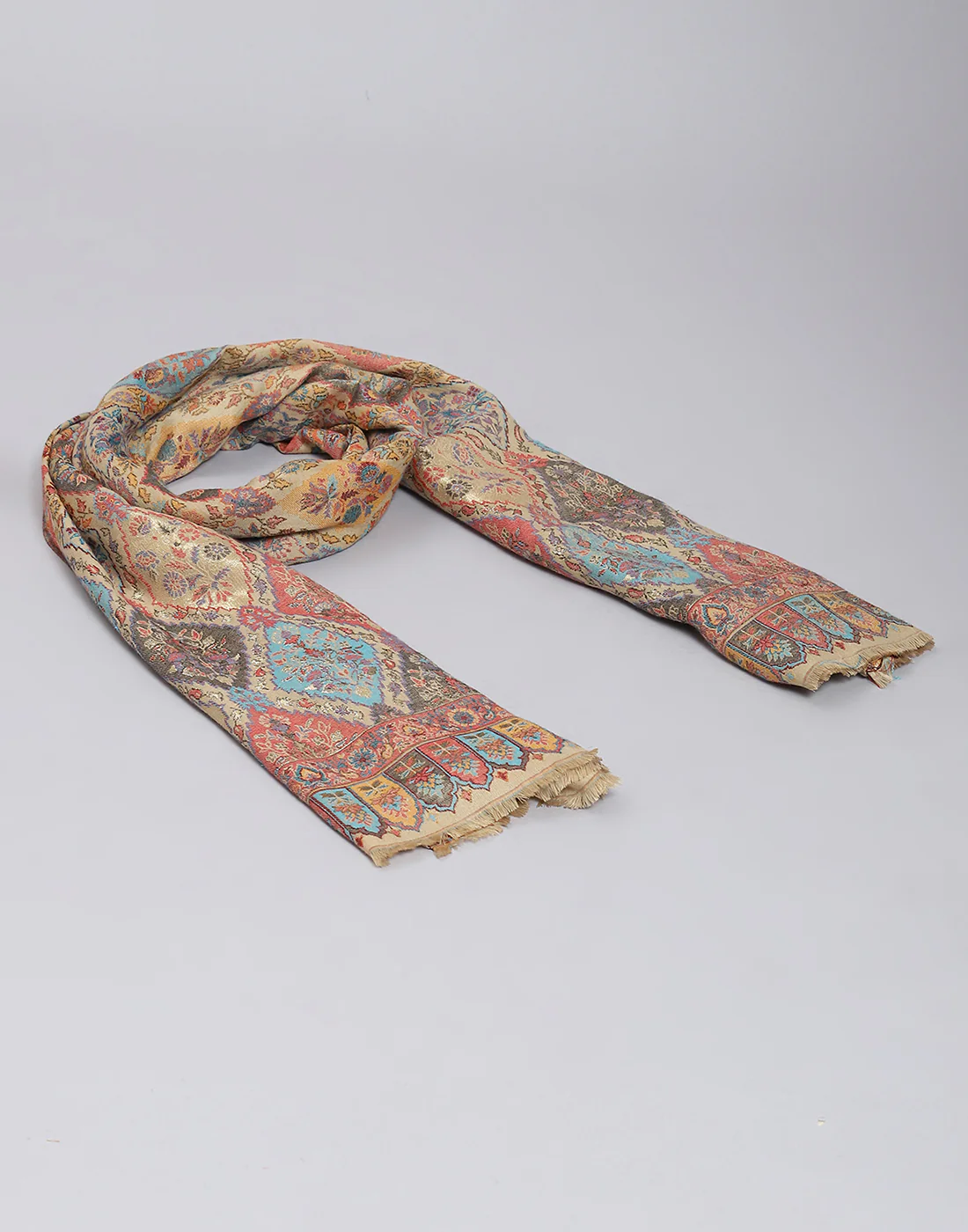 Women Beige Self Design Stole - Image 6