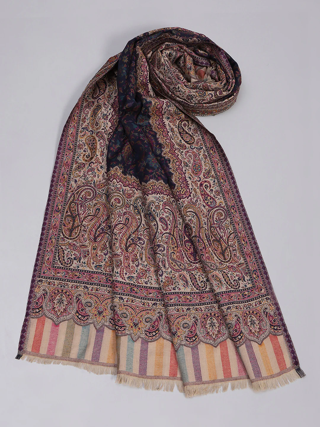 Women Beige Self Design Stole - Image 6