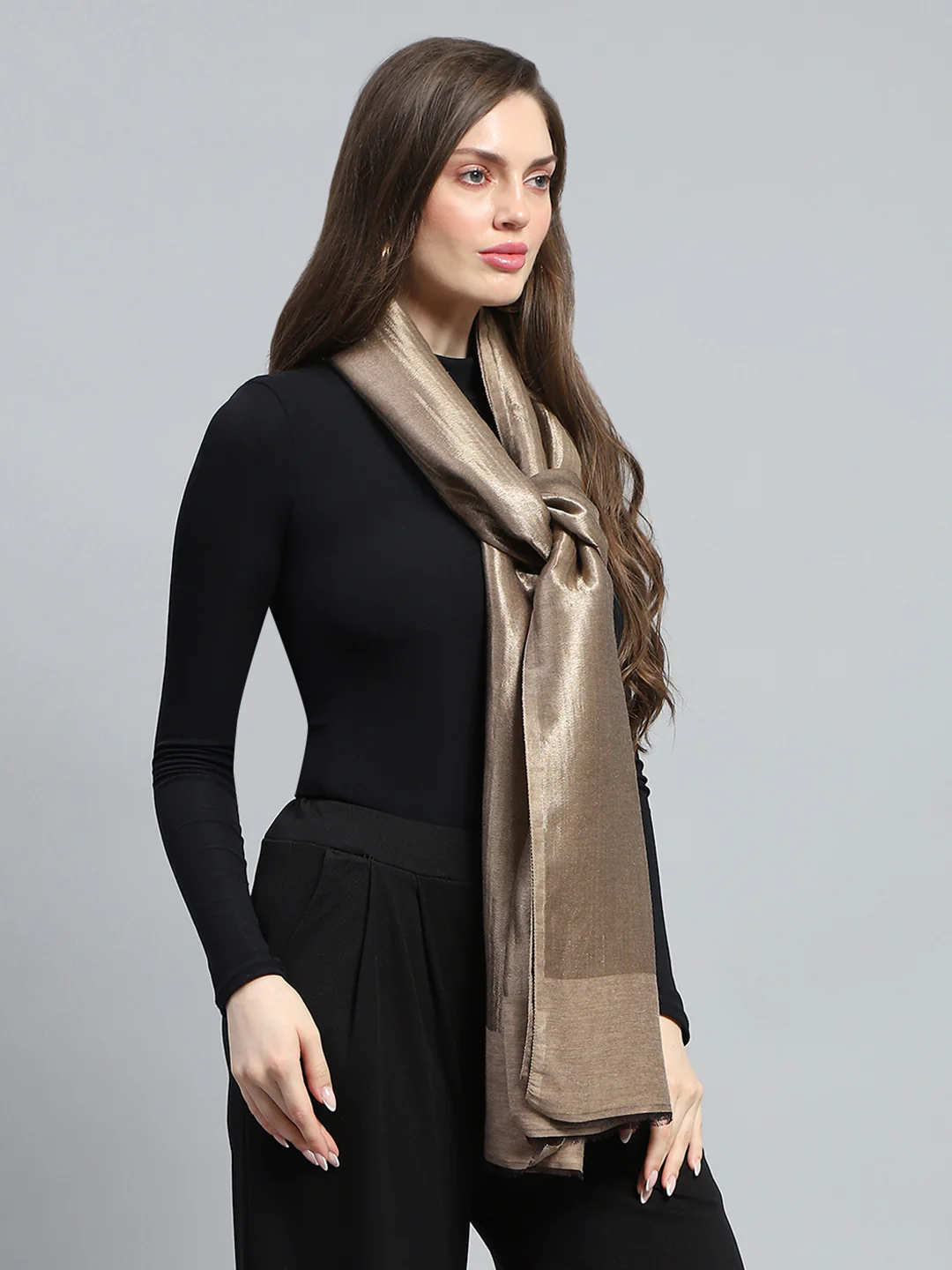 Women Beige Self Design Stole - Image 4