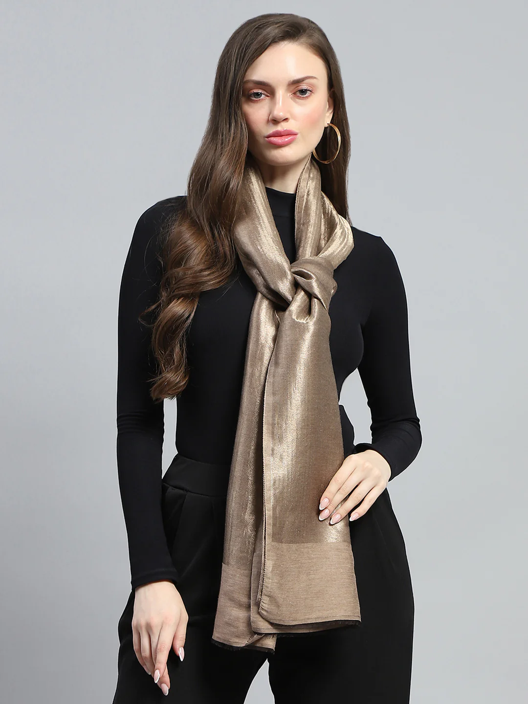 Women Beige Self Design Stole - Image 5