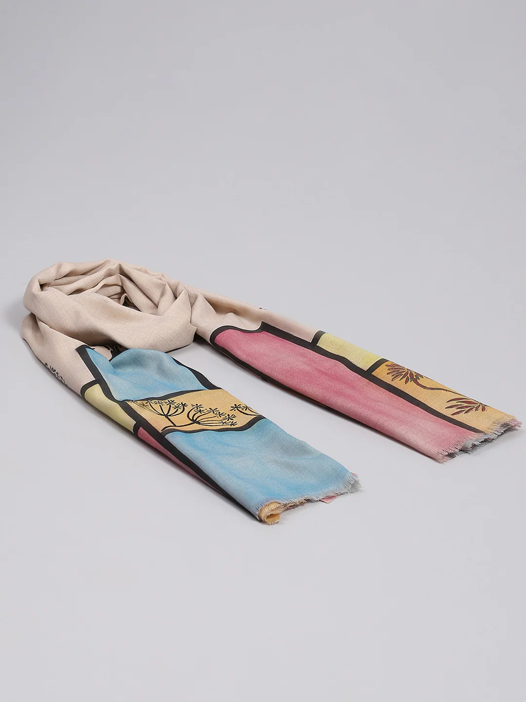 Women Beige Self Design Stole - Image 6