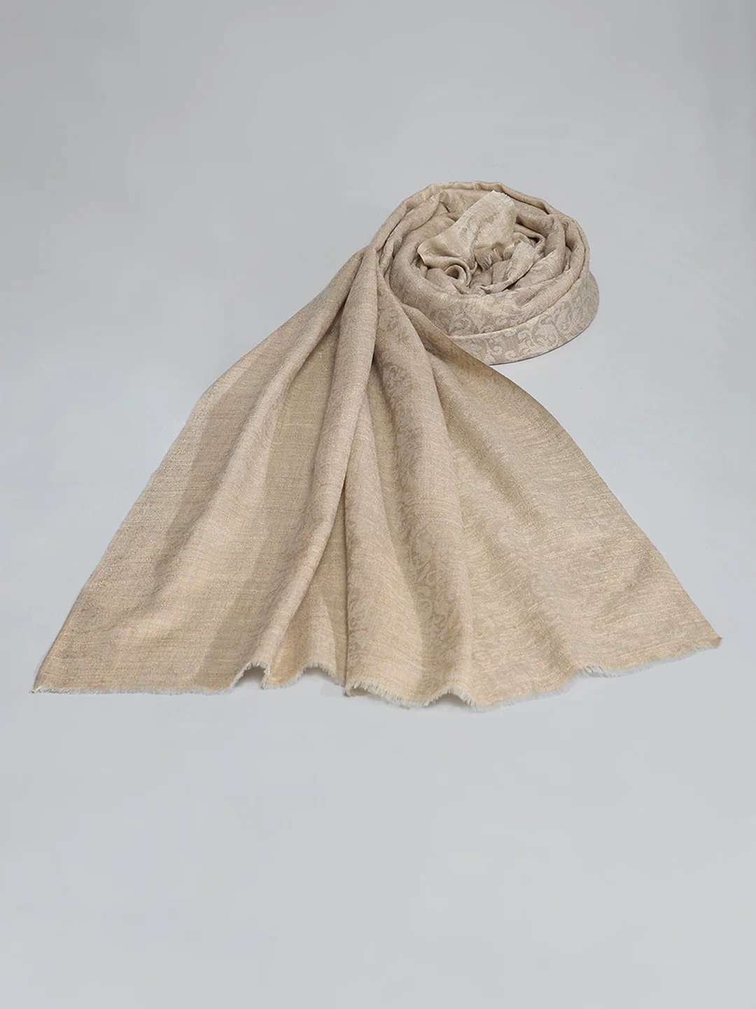 Women Beige Self Design Stole - Image 6