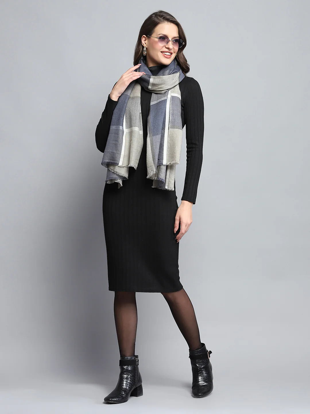 Women Beige Self Design Stole - Image 2