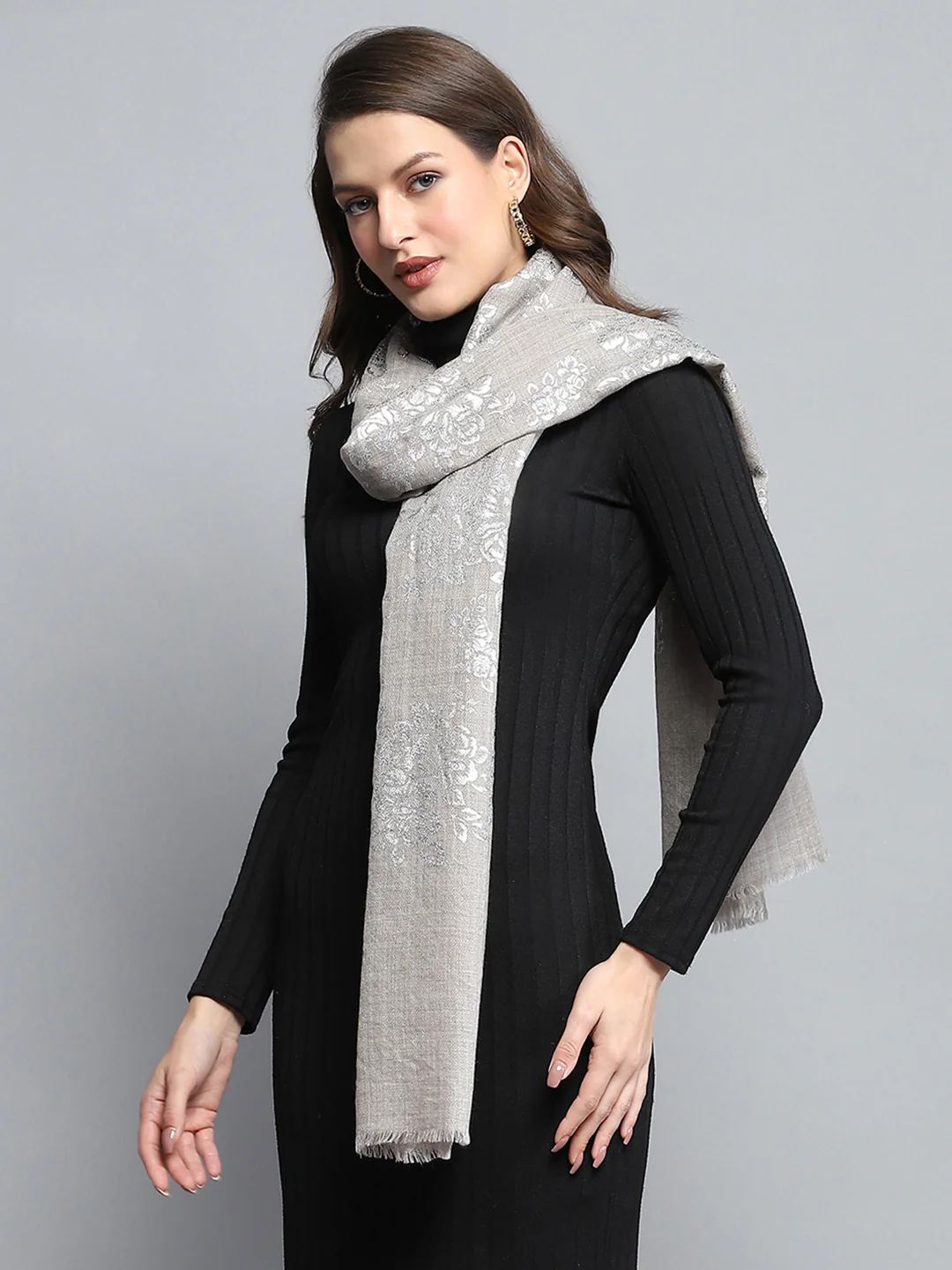 Women Beige Self Design Stole - Image 4