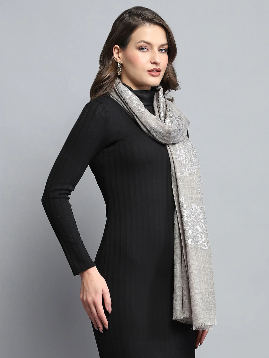 Women Beige Self Design Stole - Image 5