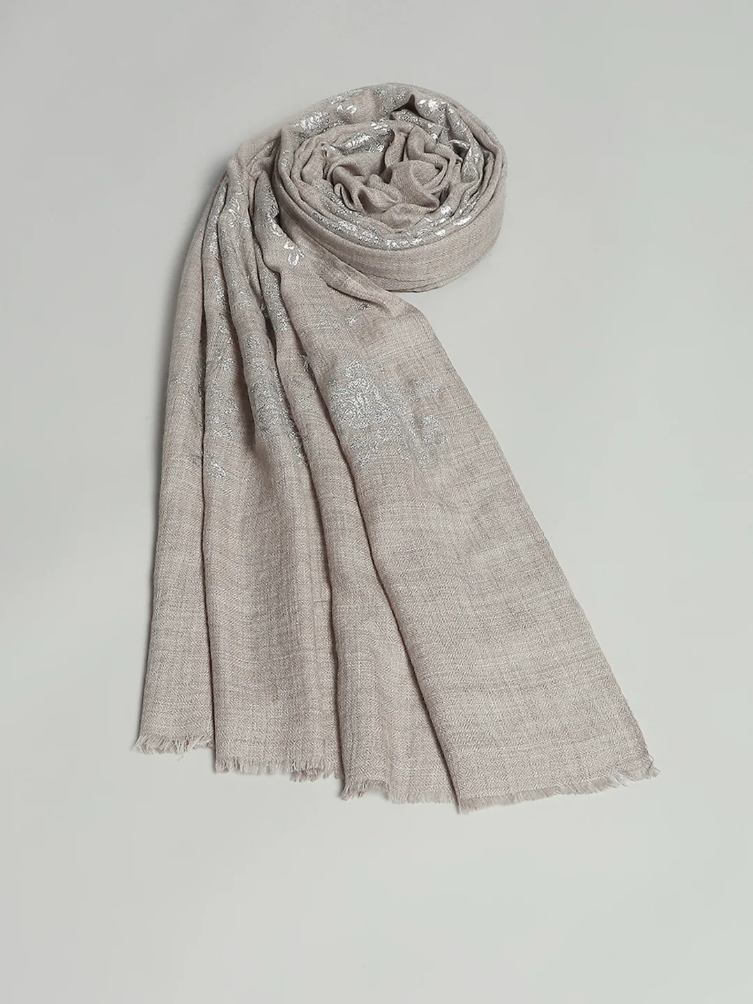 Women Beige Self Design Stole - Image 7