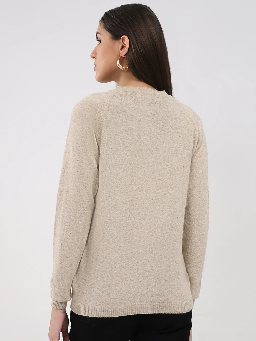 Women Beige Self Design V Neck Full Sleeve Cardigan - Image 5
