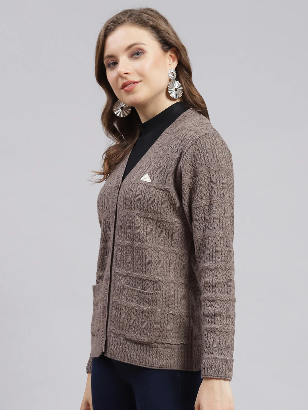 Women Beige Self Design Wool blend Cardigan - Image 3