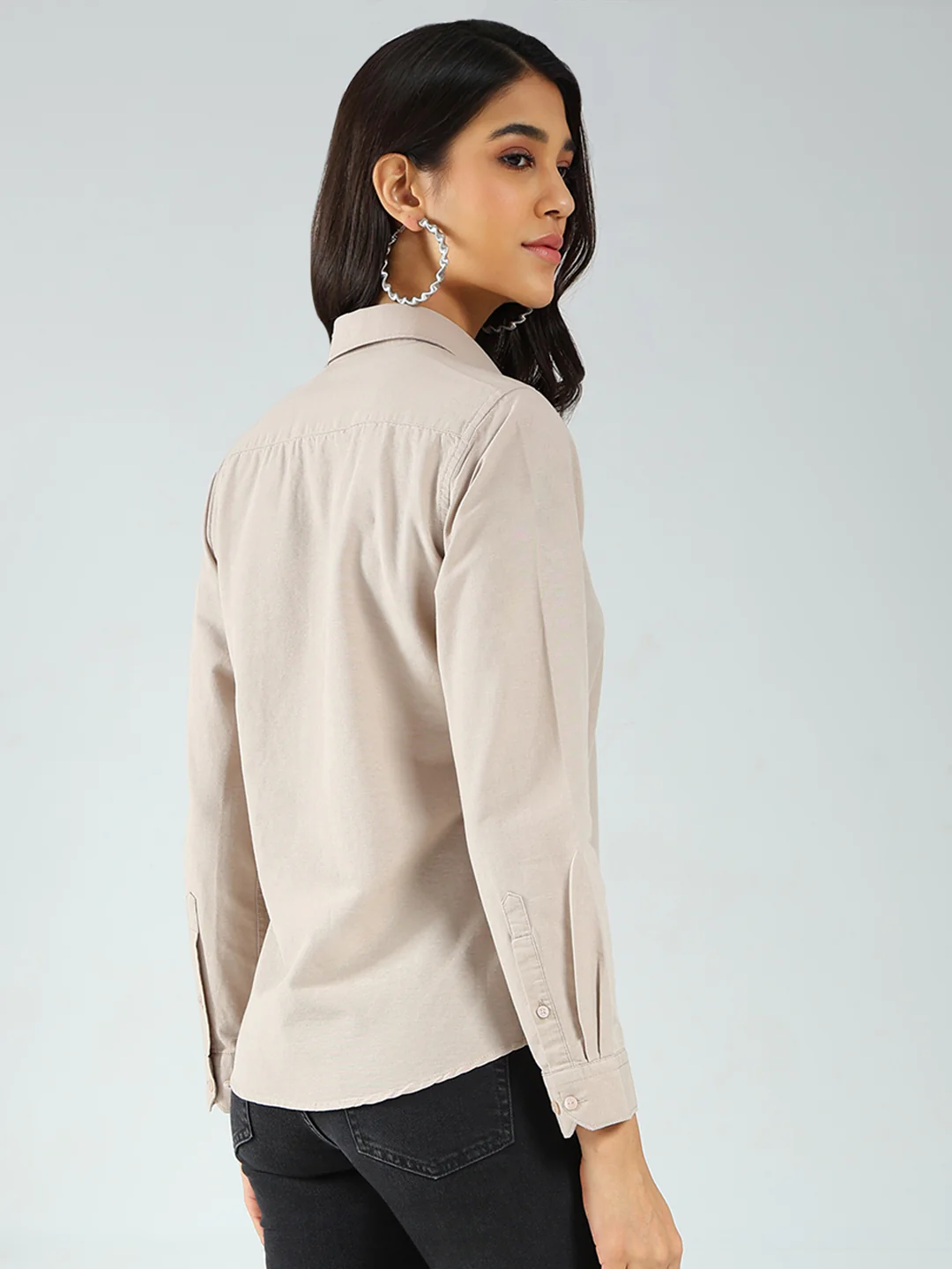 Rock.it Women Beige Solid Collar Full Sleeve Shirt - Image 5