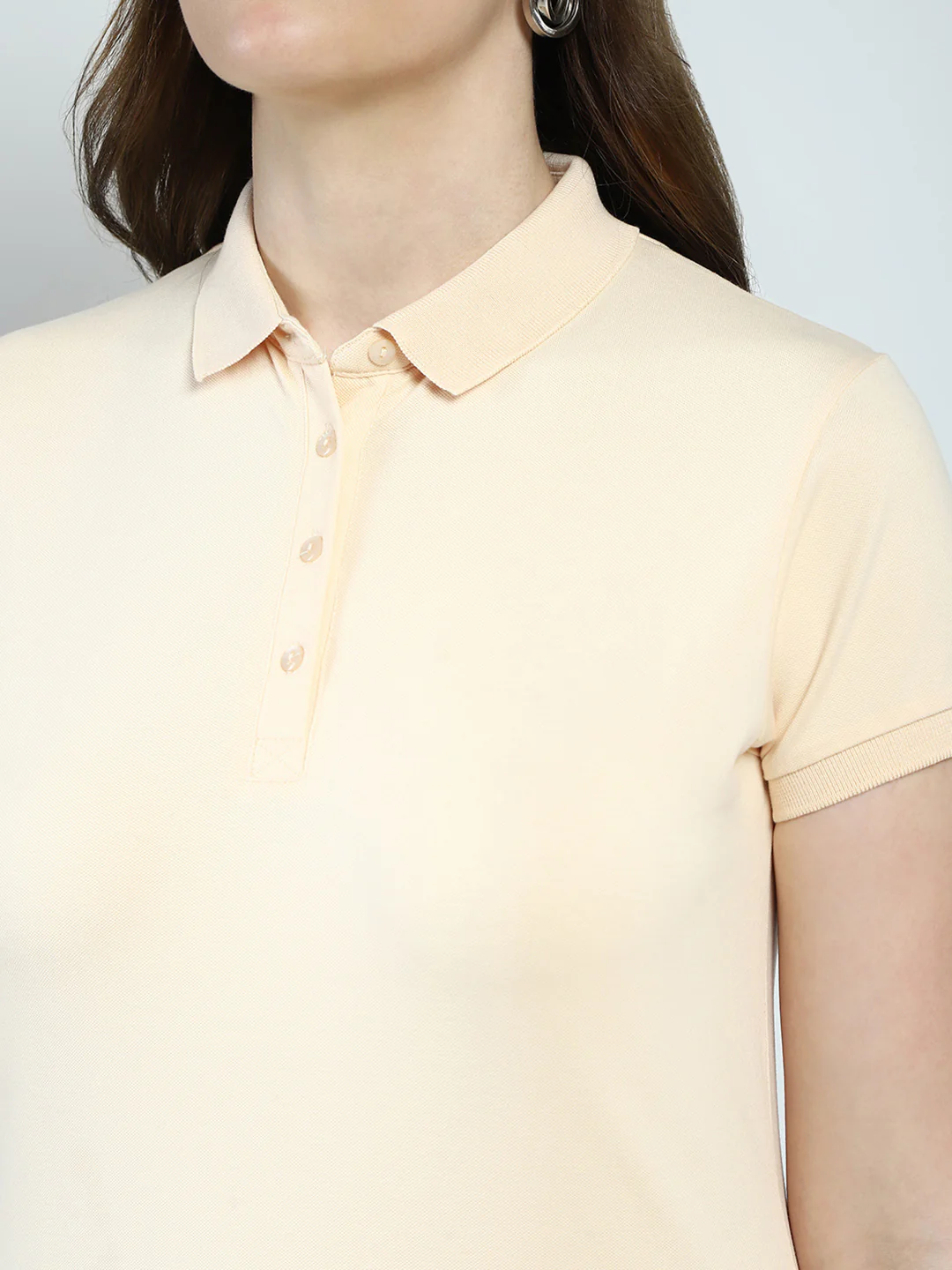 Women Beige Solid Collar Half Sleeve T-Shirt - Image 7