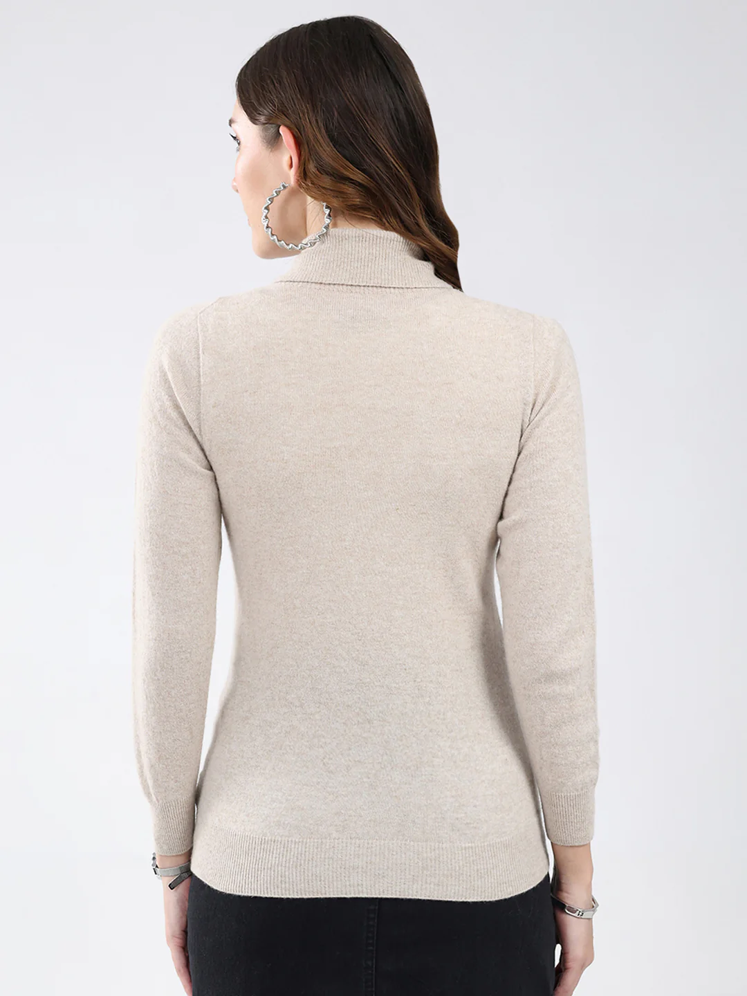 Women Beige Solid High Neck Full Sleeve Winter Top - Image 5
