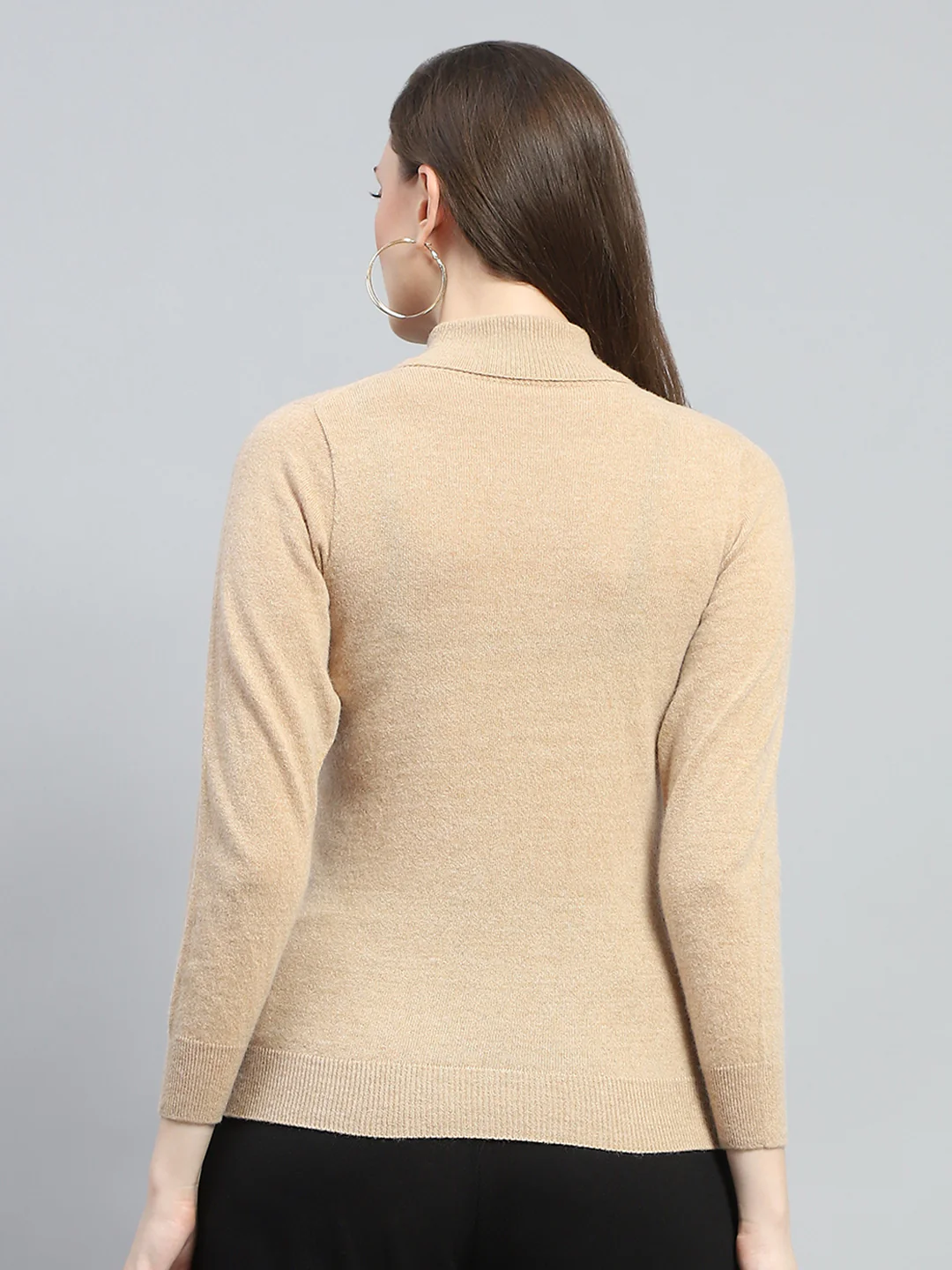 Women Beige Solid High Neck Full Sleeve Winter Tops - Image 5