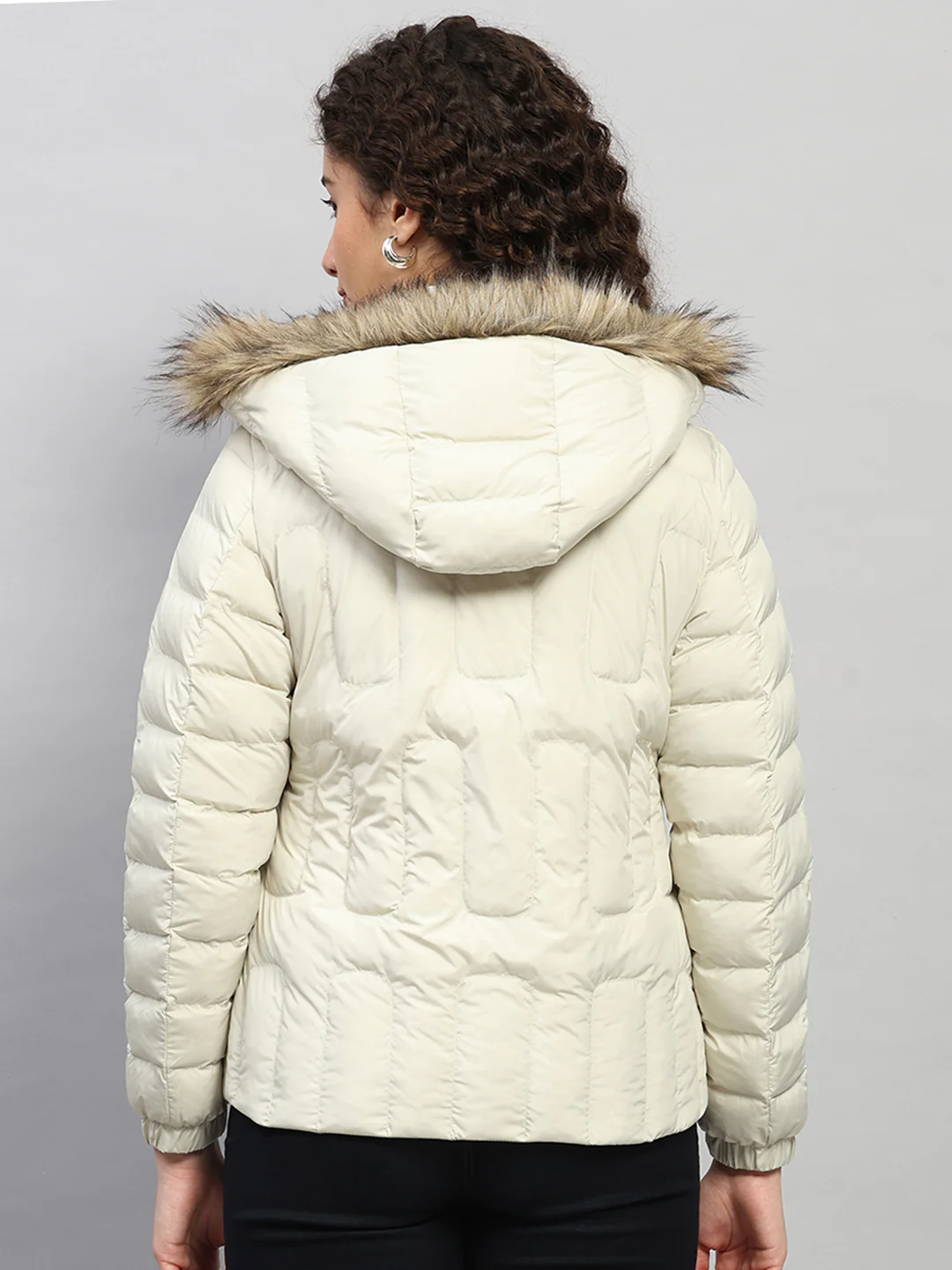 Women Beige Solid Hooded Full Sleeve Jacket - Image 5