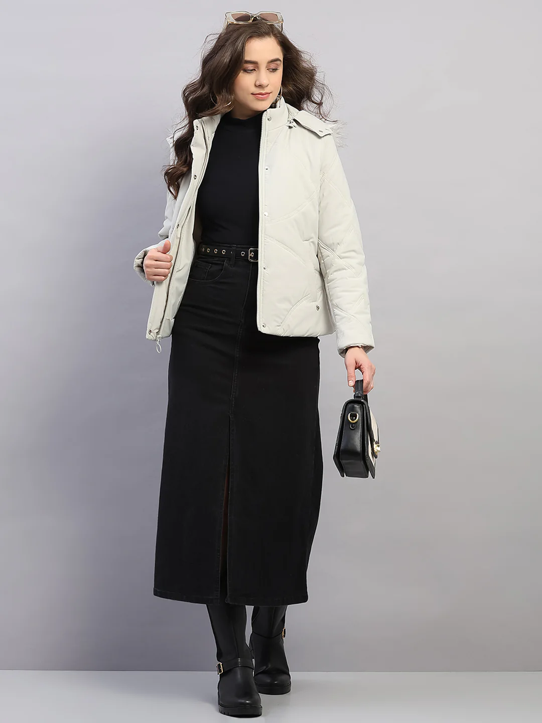 Women Beige Solid Hooded Full Sleeve Jacket - Image 2