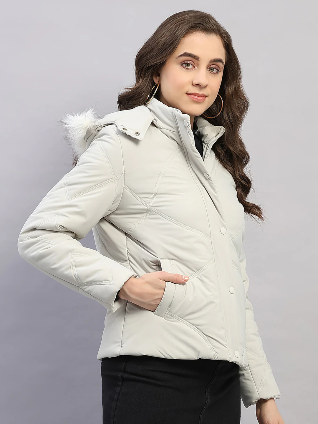 Women Beige Solid Hooded Full Sleeve Jacket - Image 4