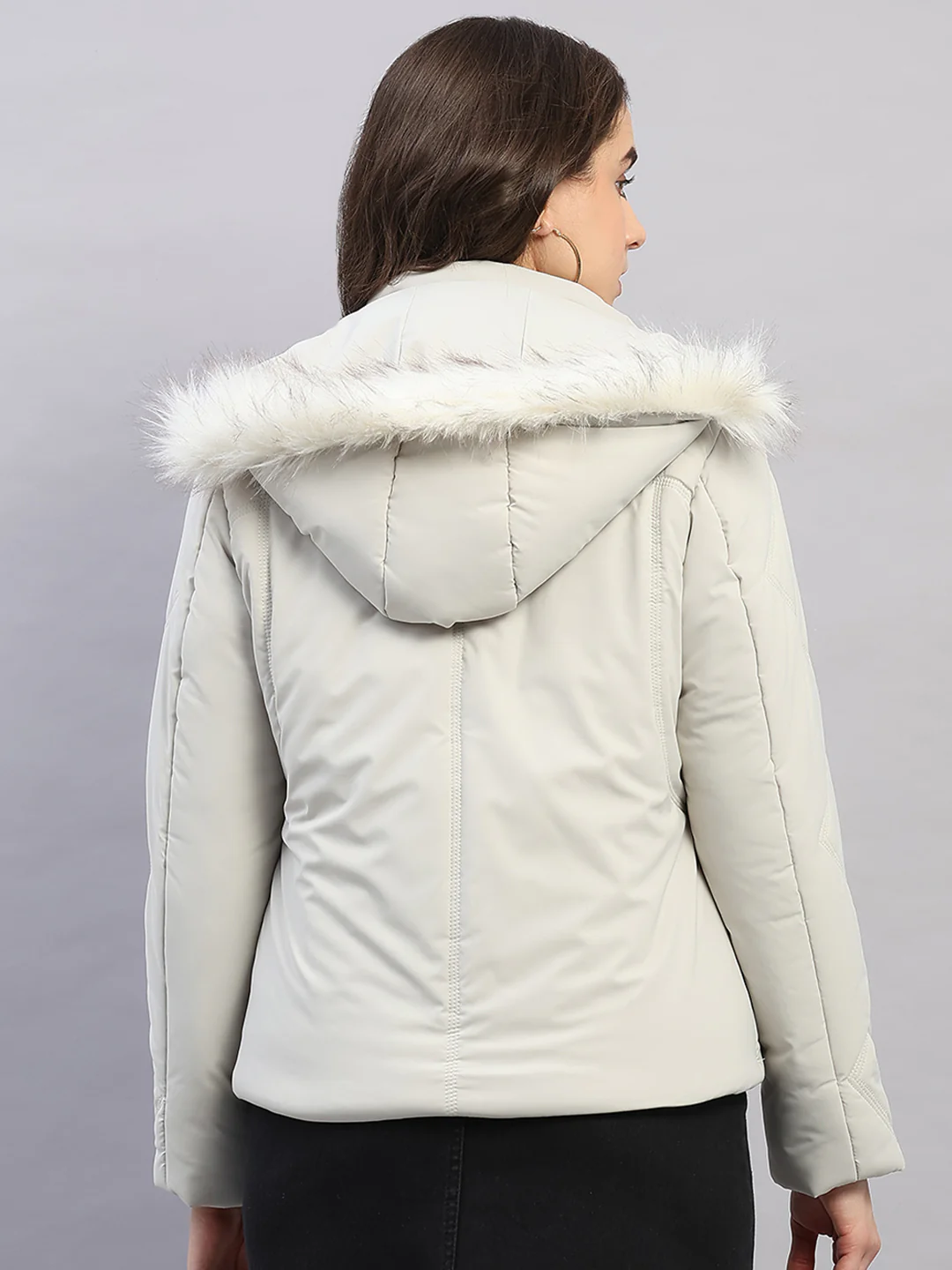 Women Beige Solid Hooded Full Sleeve Jacket - Image 5