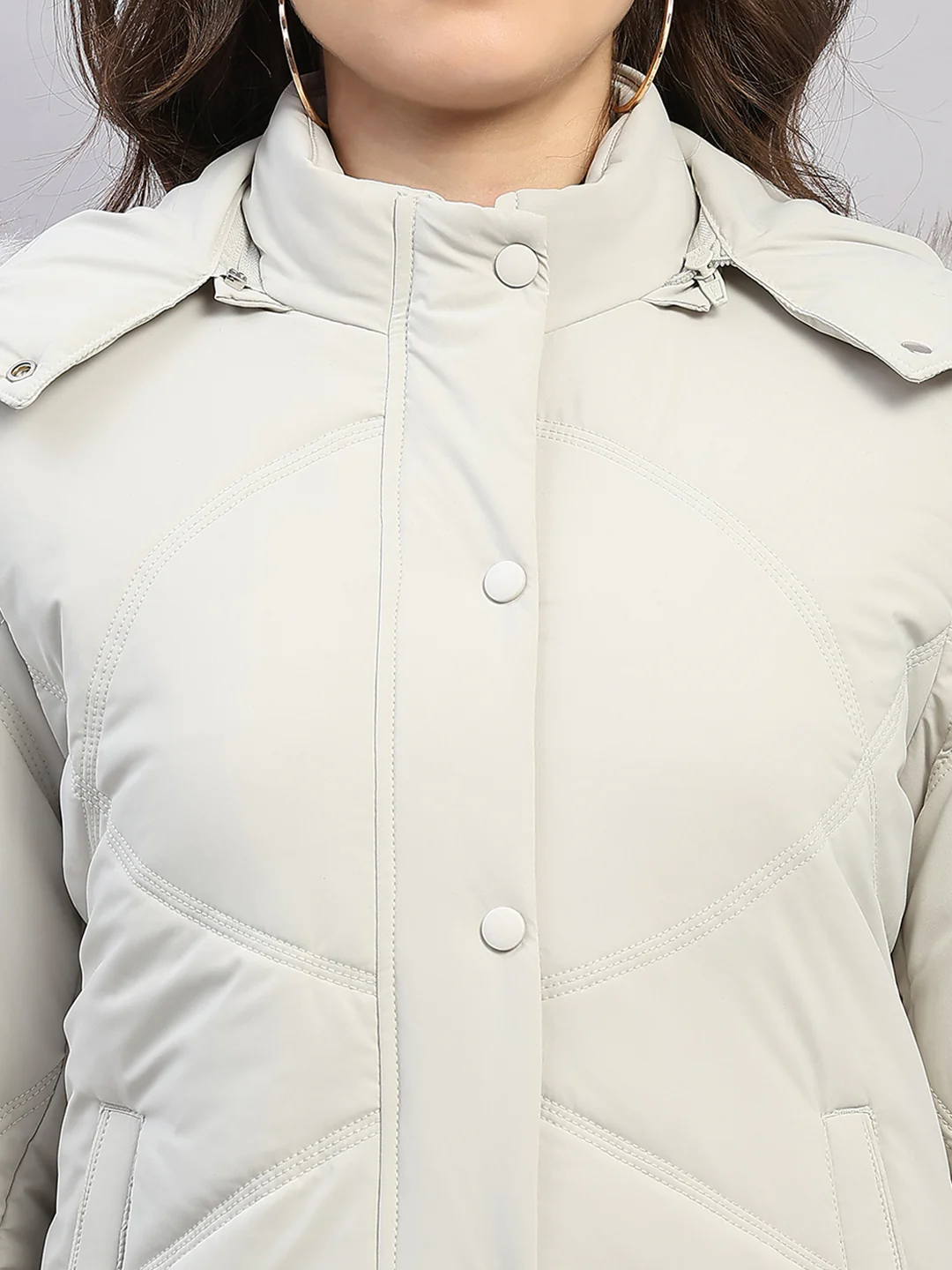 Women Beige Solid Hooded Full Sleeve Jacket - Image 6