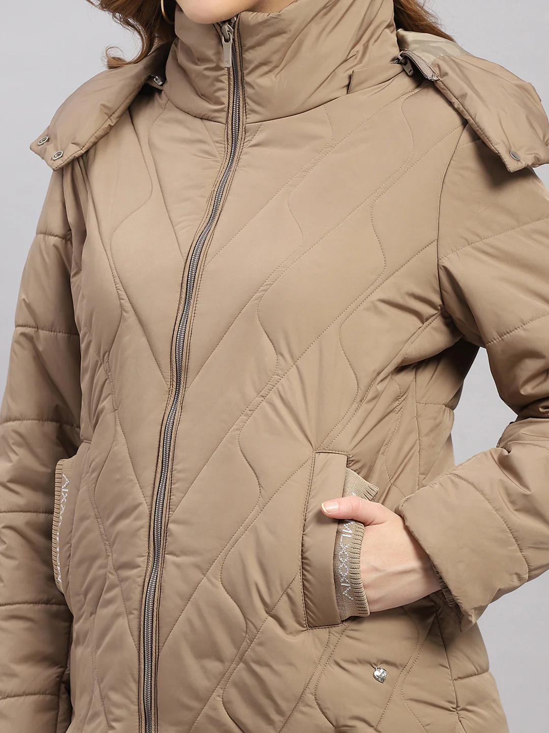 Women Beige Solid Hooded Full Sleeve Jacket - Image 6