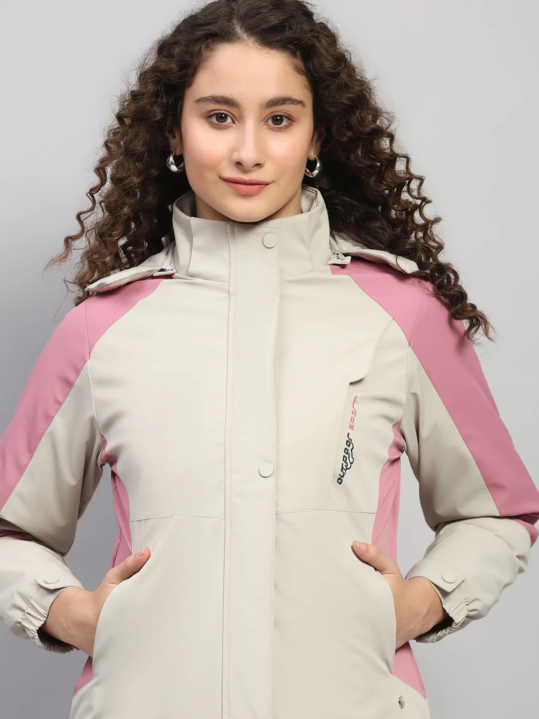 Women Beige Solid Hooded Full Sleeve Jacket - Image 6