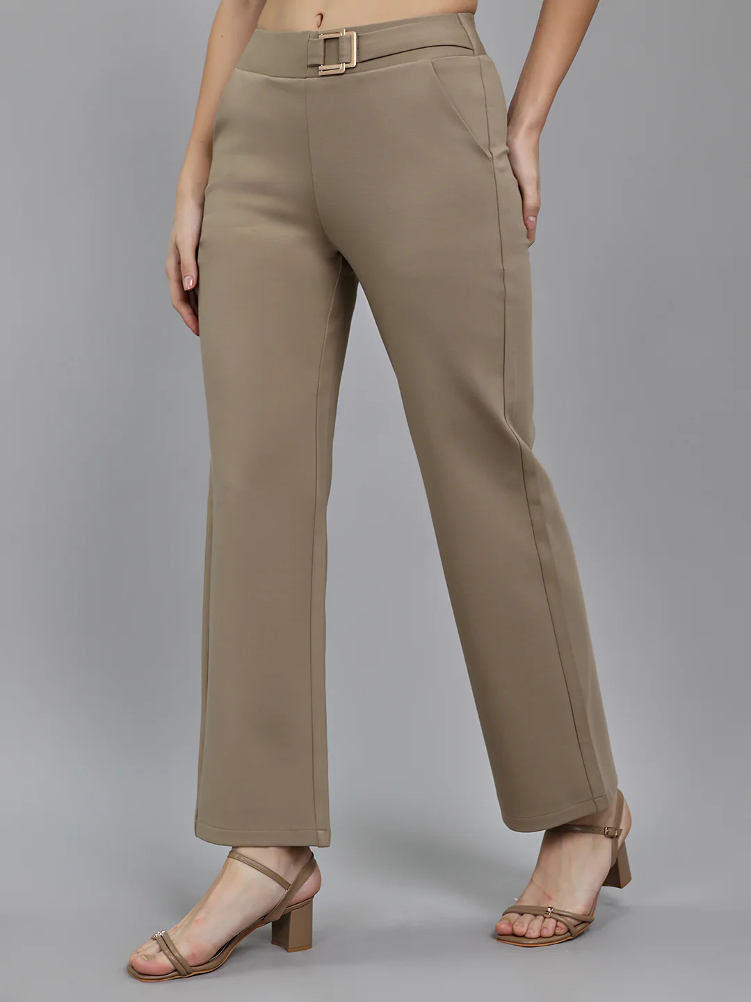 Women Beige Solid Regular Fit Jegging - Image 2