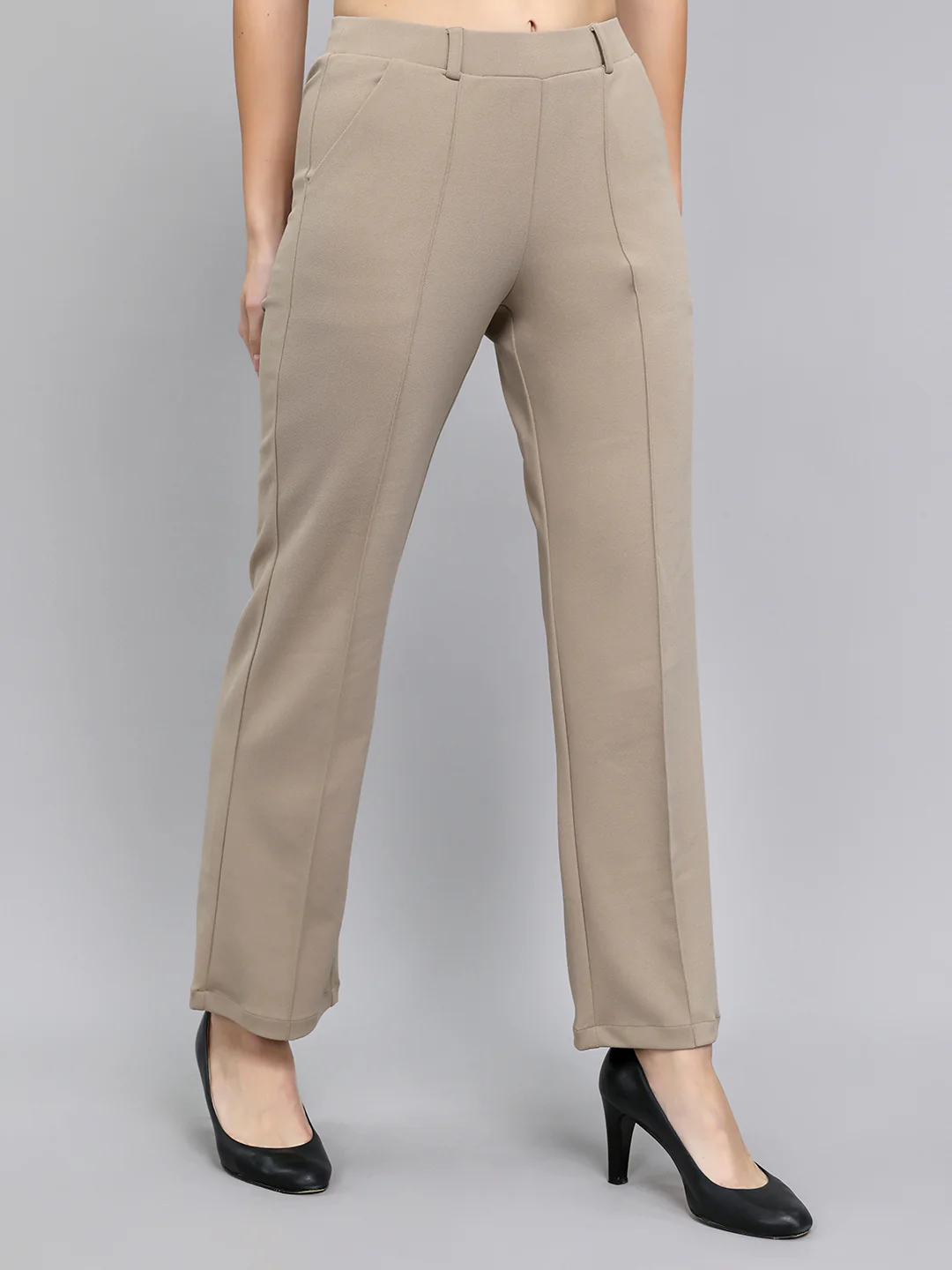 Women Beige Solid Regular Fit Jegging - Image 3