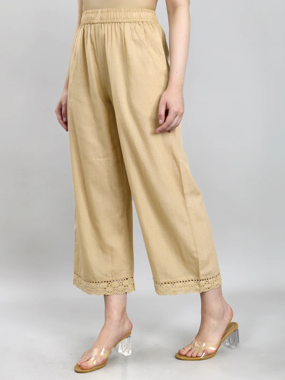 Women Beige Solid Regular Fit Palazzo - Image 2