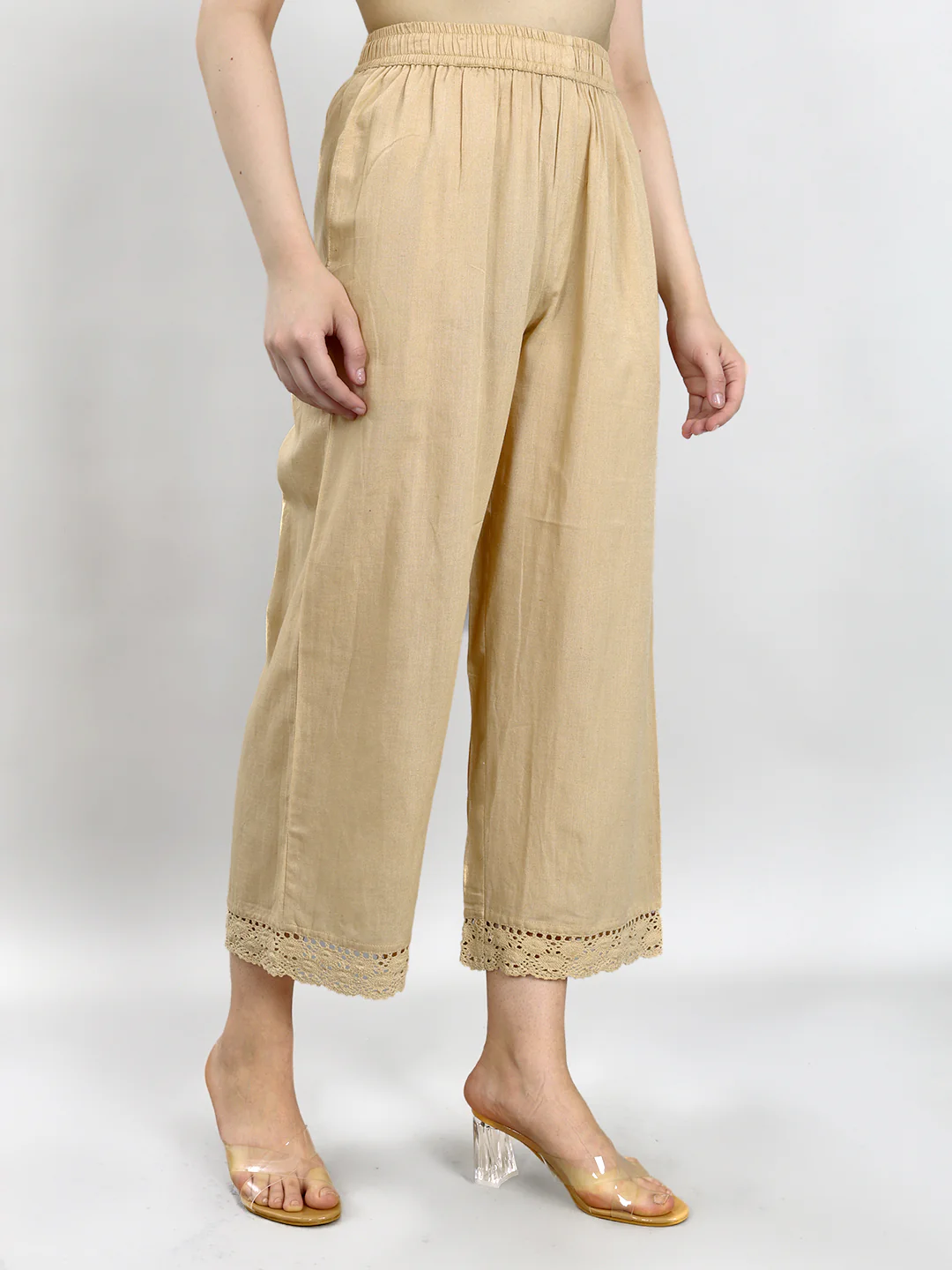 Women Beige Solid Regular Fit Palazzo - Image 3