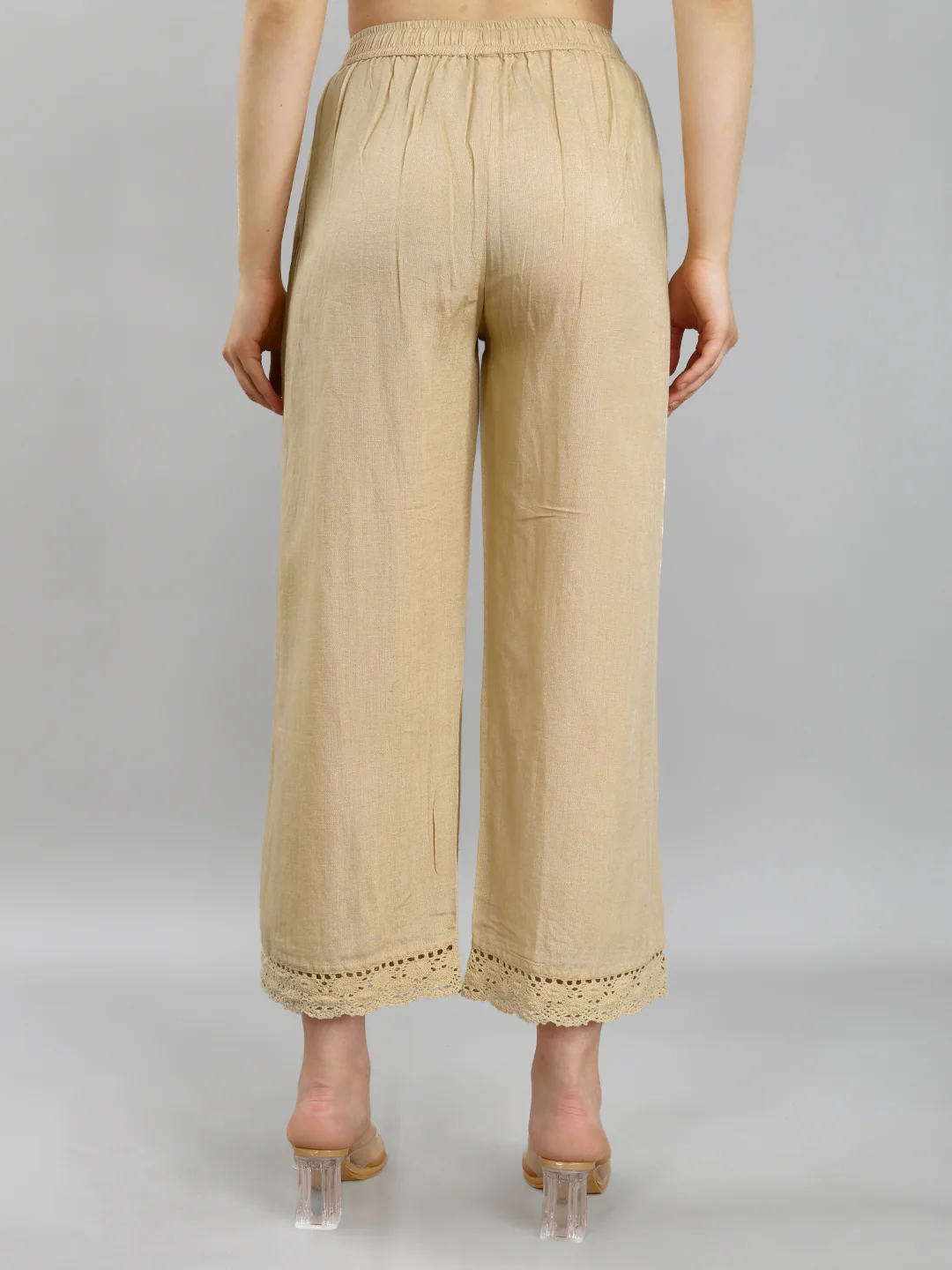 Women Beige Solid Regular Fit Palazzo - Image 4