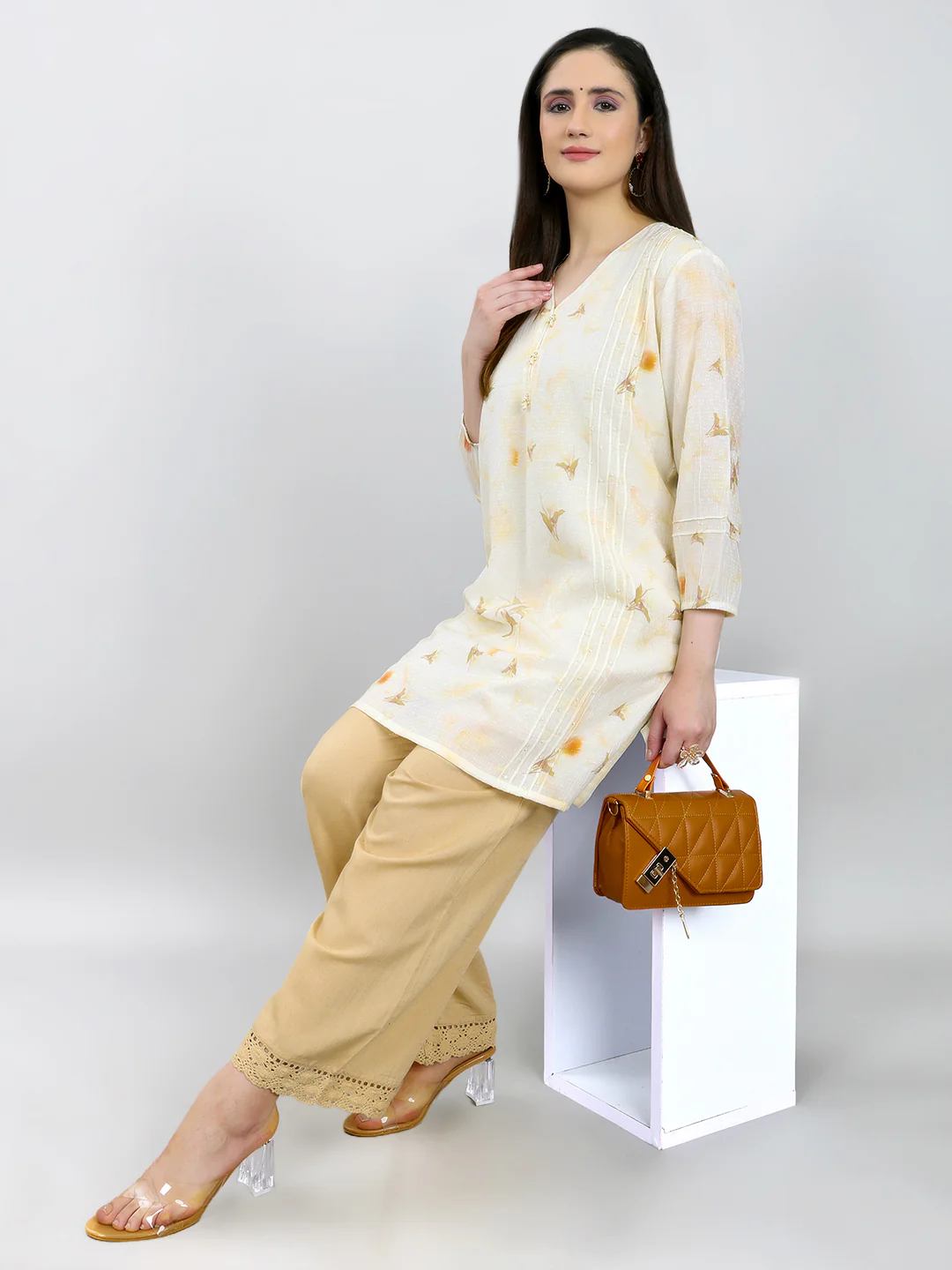 Women Beige Solid Regular Fit Palazzo - Image 5