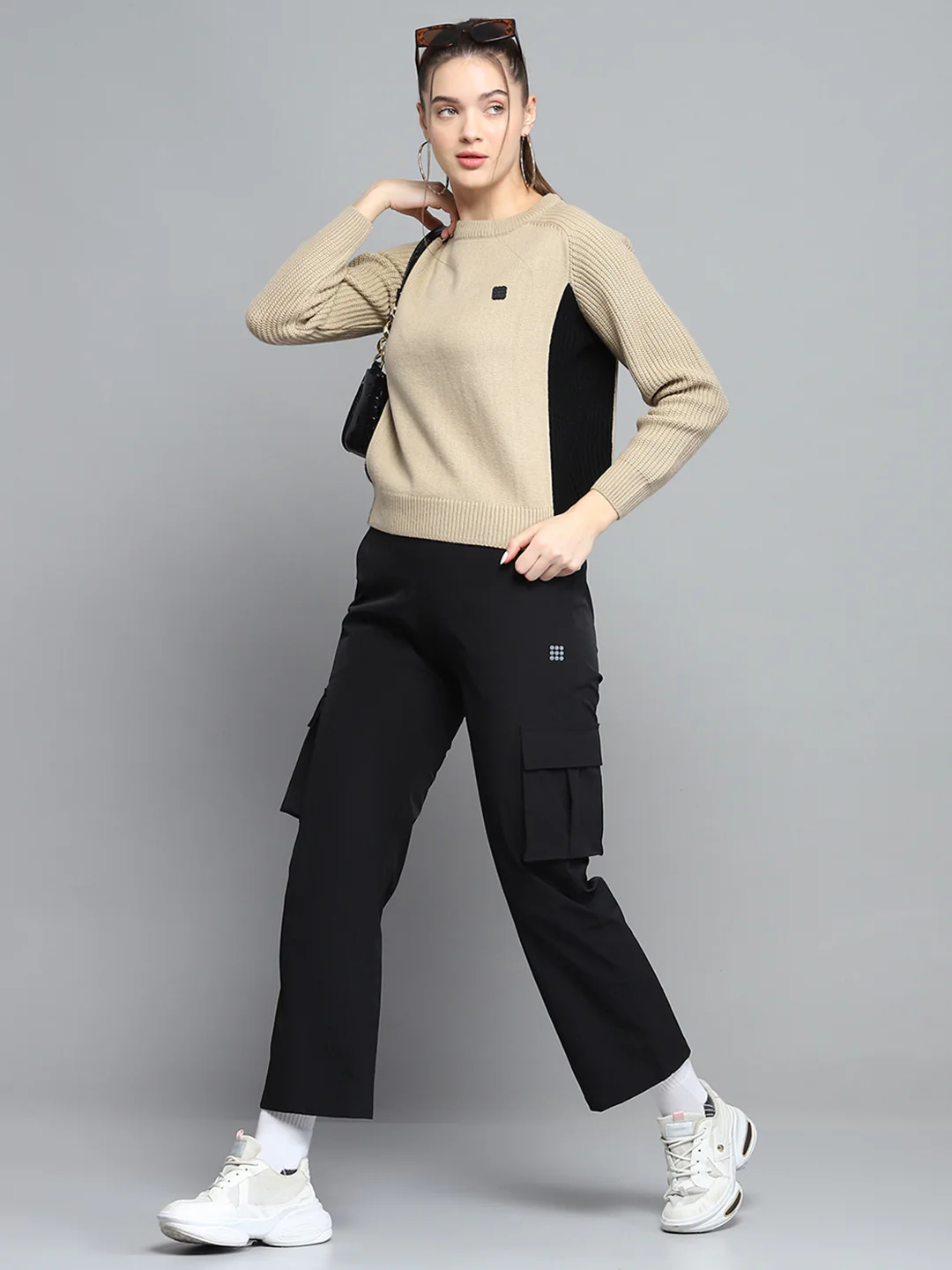 Rock.it Women Beige Solid Round Neck Full Sleeve Pullover - Image 2