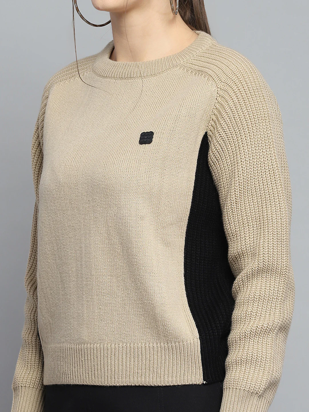 Rock.it Women Beige Solid Round Neck Full Sleeve Pullover - Image 7