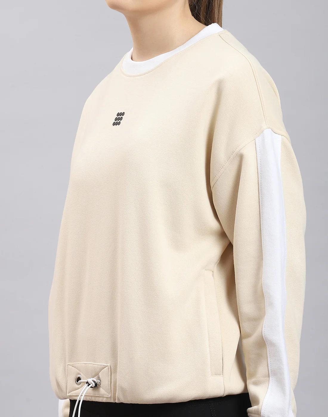 Rock.it Women Beige Solid Round Neck Full Sleeve Sweatshirt - Image 6