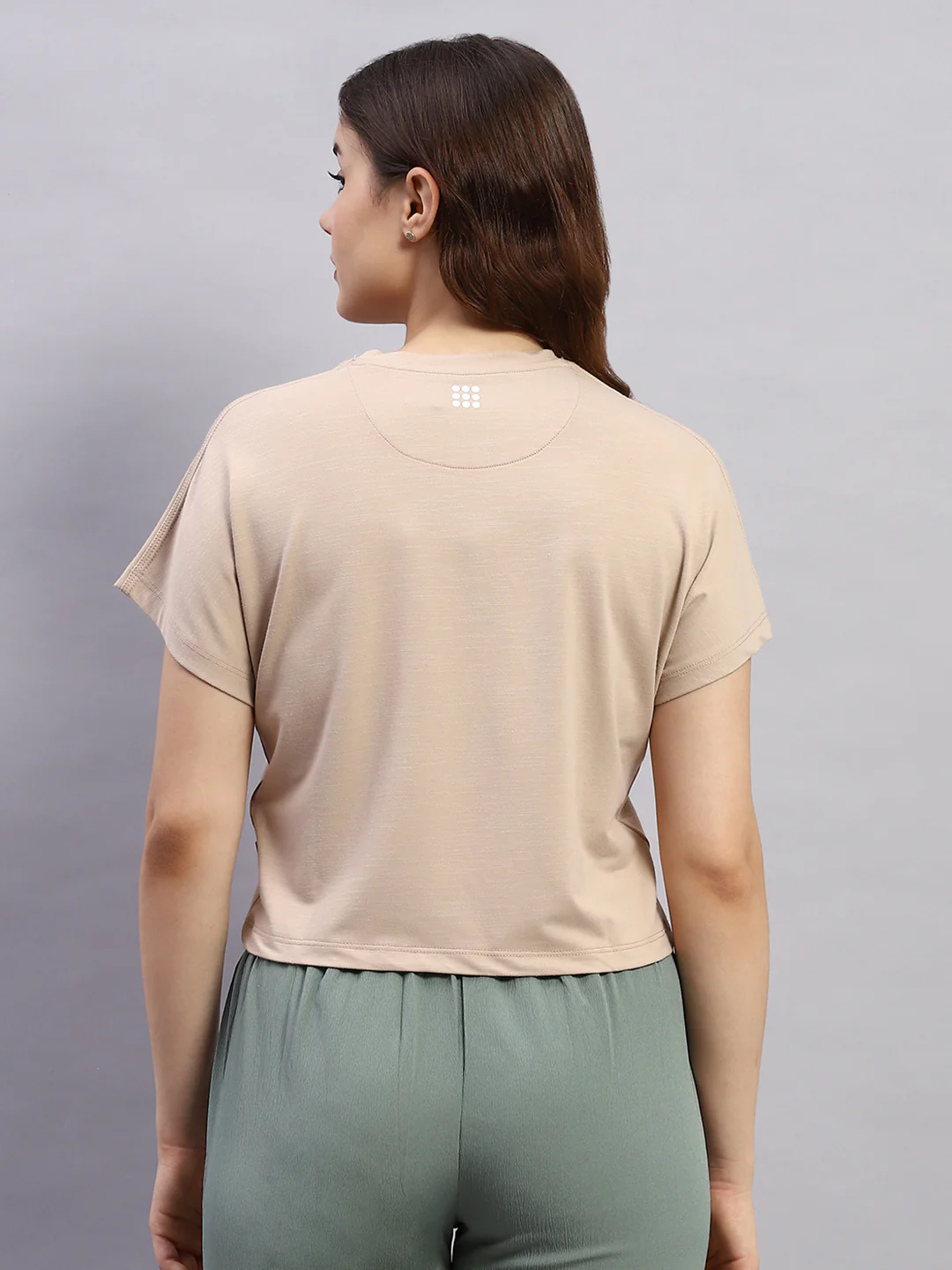Rock.it Women Beige Solid Round Neck Half Sleeve Top - Image 5