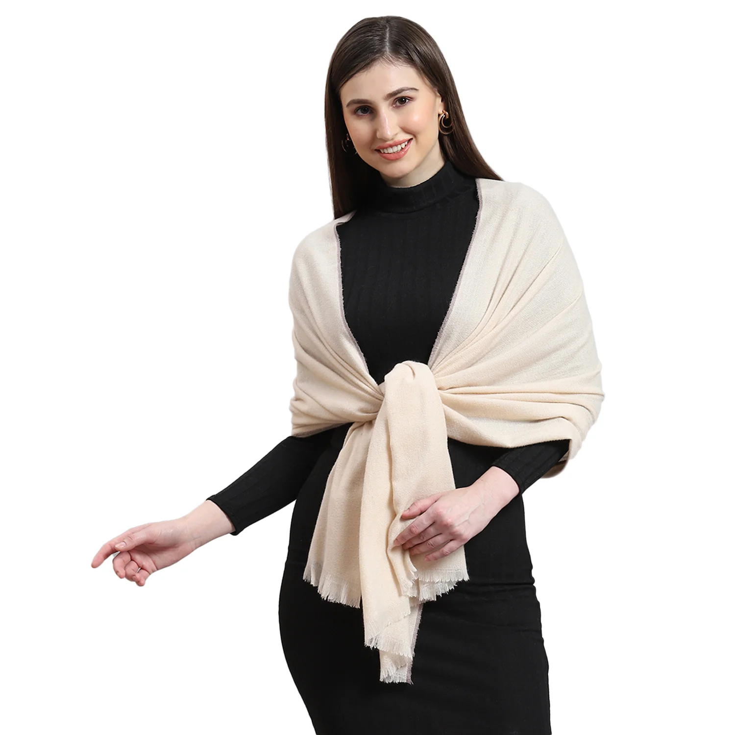 Women Beige Solid Stole - Image 6