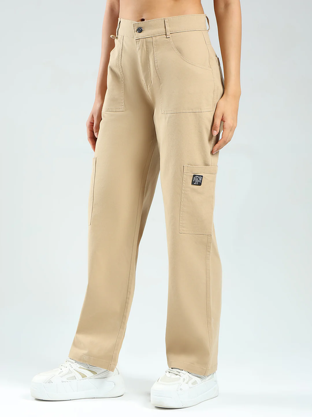 Rock.it Women Beige Solid Straight Fit Cargo - Image 3