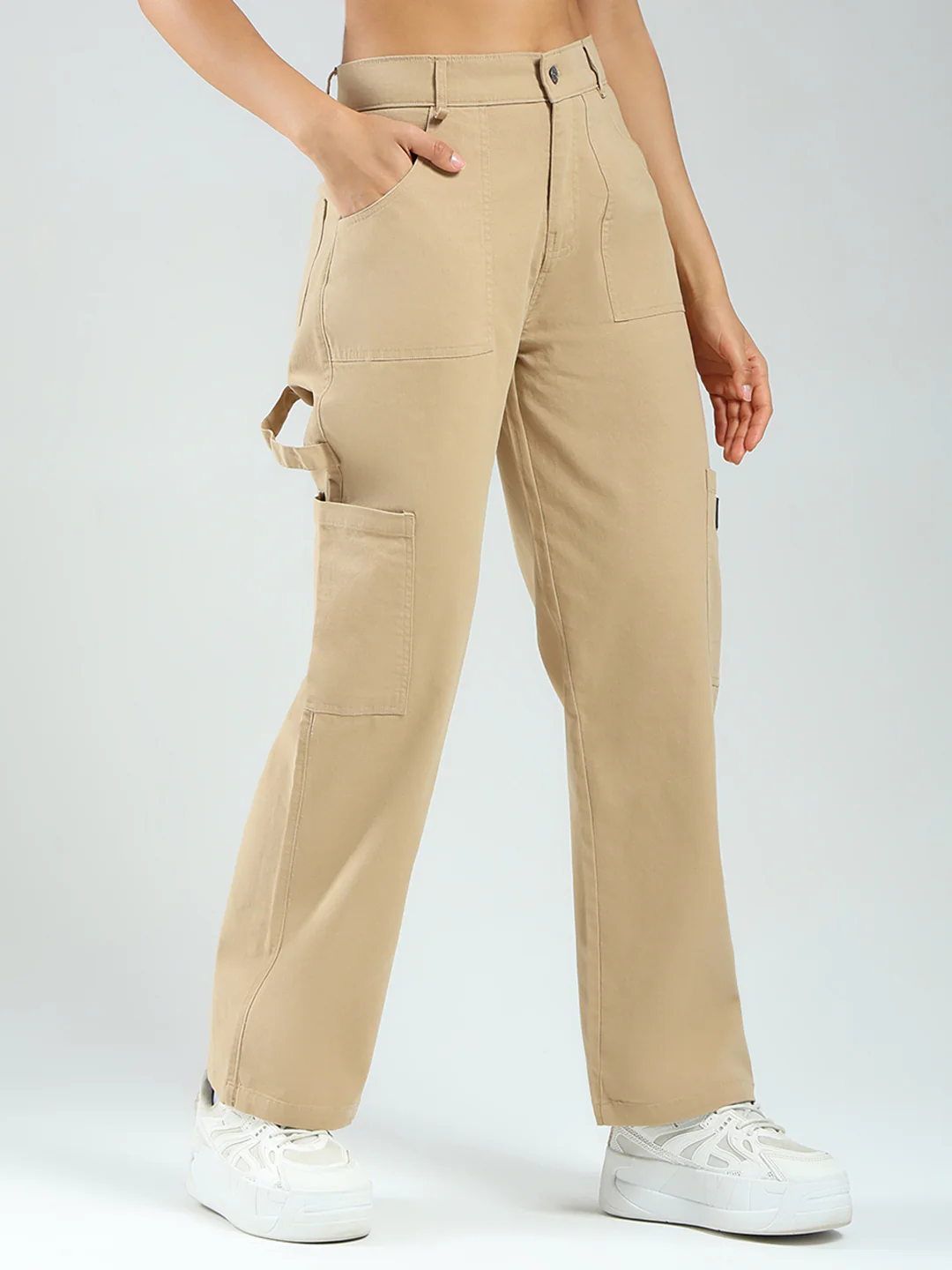 Rock.it Women Beige Solid Straight Fit Cargo - Image 4