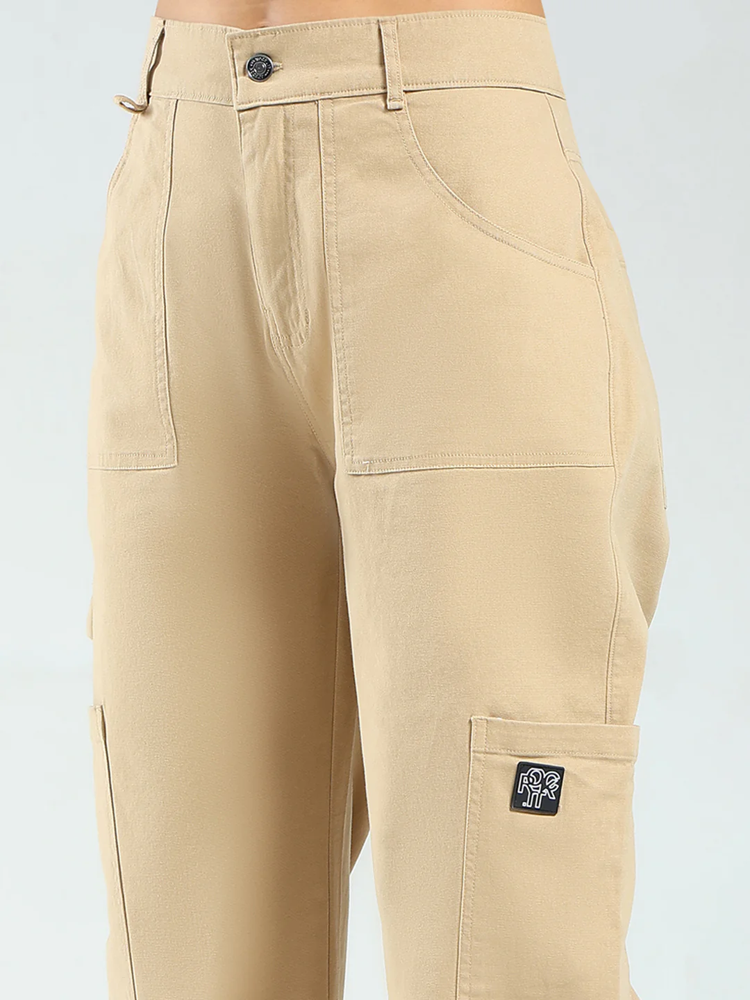 Rock.it Women Beige Solid Straight Fit Cargo - Image 6