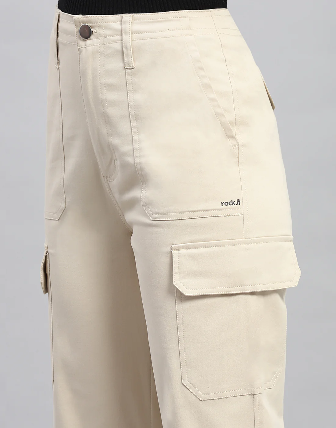 Rock.it Women Beige Solid Straight Fit Cargo - Image 7