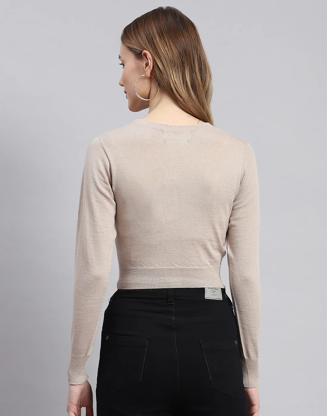 Women Beige Solid V Neck Full Sleeve Blouse - Image 5