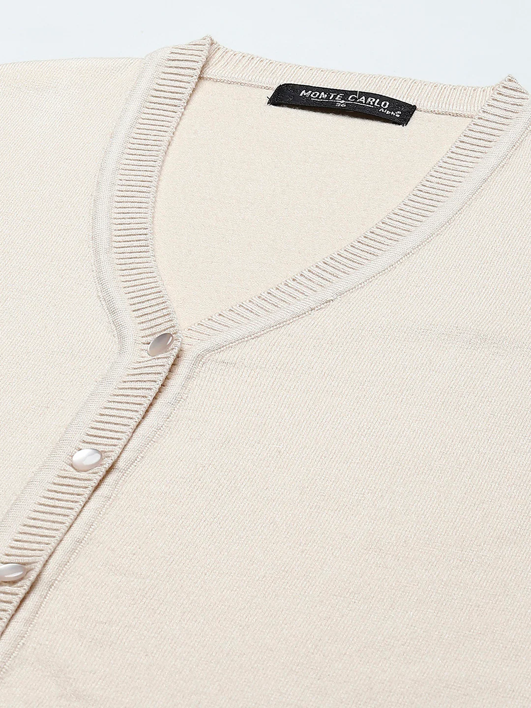 Women Beige Solid V Neck Full Sleeve Cardigan - Image 7
