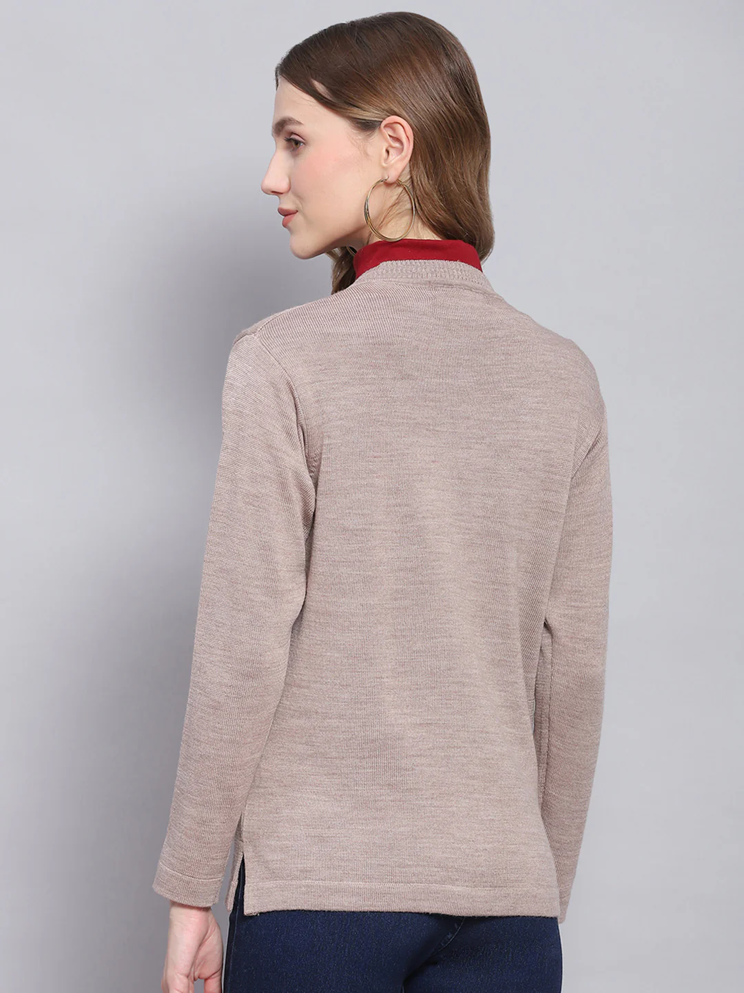 Women Beige Solid V Neck Full Sleeve Cardigans - Image 5
